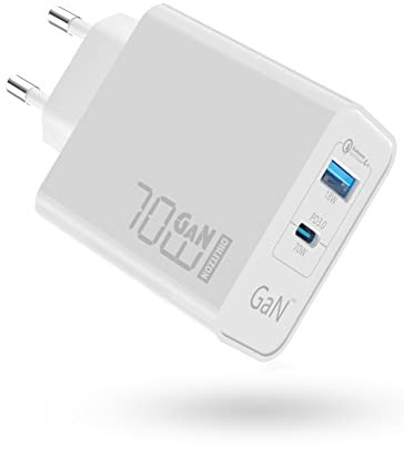 70W USB C Chargeur Rapide, 2 Ports PD GaN Chargeur Adaptateur Type C pour MacBook Pro/Air, Dell XPS 15, Google Pixel, iPhone 14/13, iPad Pro, Samsung Galaxy S22/S21