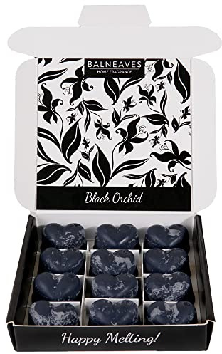 Balneaves Black Orchid Wax Melts Gift Set, 12 x 6g Soy Hearts | Strong Scented, Hand Made in The UK, Vegan Friendly, Long Lasting Soy Wax, Sample Box