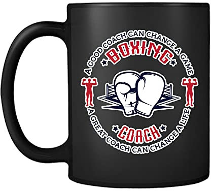 Best Coach Gift - A Good Coach Can Change a Life, Boxing Game Christmas Coffee Tea Cocoa Soup Mug, Birthday Party Keepsake 11oz Ceramic Black Satin Cup