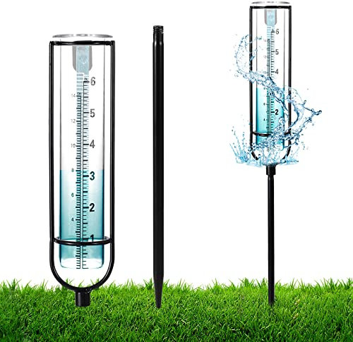 Luter Regenmesser Outdoor, 6 Zoll/15,2 cm bewertete Skalen Glas Regenmesser mit Erdspieß und Rohrhalter aus Metall Abnehmbar Rain Gauge Regenmesser für Hof Rasen Garten Zaun Briefkasten