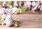 matches21 Frühlingshaftes Tischset Platzset Motiv abwaschbar Osterhase Kirschblüten Holzbrett bunt 1 STK 43,5x28,5 cm
