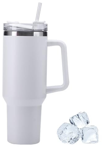 Reisebecher mit Griff, Stanley Becher mit Strohhalm und Griff, Edelstahl Kaffeebecher mit Deckel Kaffeebecher, vakuumisolierte Wasserflasche für Heißgetränke