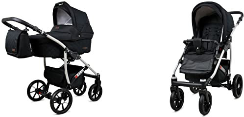 BabyLux Qbaro 2-in-1 Baby Kinderwagen Tief und Kinderwagen mit Zubehör Verstellbar und faltbar Aluminiumkonstruktion Wasserdicht Nicht abnehmbare Räder Bottle Green