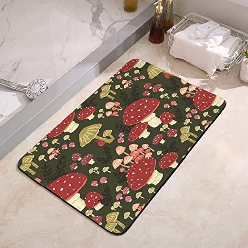 YISUMEI Badezimmerteppich 42x60 cm Badematte Rutschfester Waschbar Absorbierender Badvorleger Schnelltrocknend(Lustige Rote Pilze)