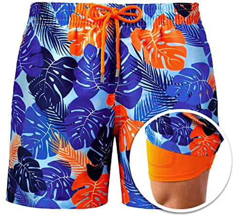 Casey Kevin Bañador Hombre 2 en 1 Pantalones Cortos de Natación de Secado Rápido, Shorts de Baño con Forro de Malla para Playa Surf Deporte Vacaciones