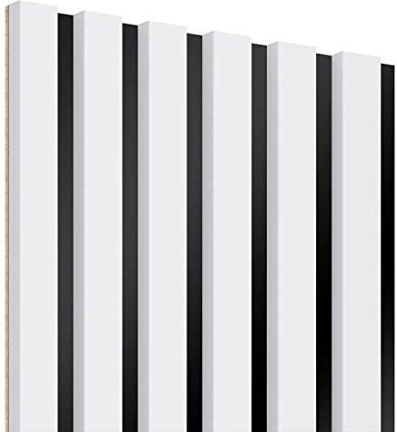 KLEMP Wandpaneele – Lamellenleisten aus MDF auf HDF Platte 30x275 cm, Wandverkleidung zur Montage mit Kleber oder Klebeband auf schwarzem Untergrund 6er-set Weiß Matt