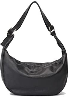 Biba Tasche für Damen aus echtem Leder, Schultertasche Leather Bowie BOI1L, Kurzer Griff, Reißverschluss, Echtes Rindsleder, Schwarz Farbe