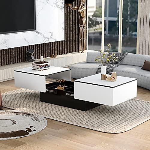 radelldar Universeller Sofatisch, Wohnzimmer , Hochglanz mit ausziehbarem Tisch und Stauraum (weiß)
