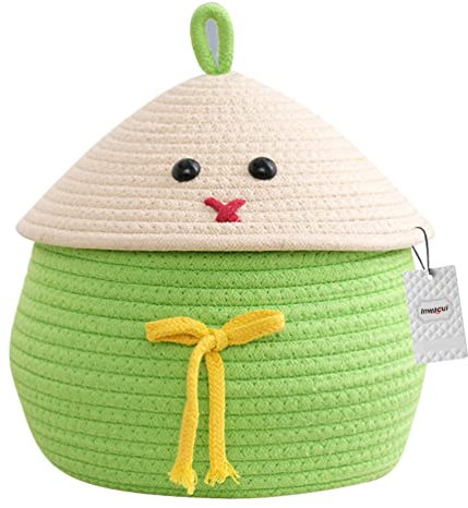 Inwagui Aufbewahrungskorb aus Baumwollseil Geflochtener Korb mit Deckel für Regale Schränke Baby Schlafzimmer, Klein Dekorativer Geschenkkorb, Lichtgrün