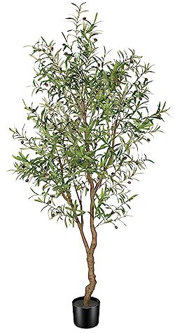 FEELEAD Artificial Olive Tree 7ft Fake Potted Olive Silk Tree with Planter Natural Olive Branches and Realistic Leaves Faux Tree for Home House Office Decor Indoor