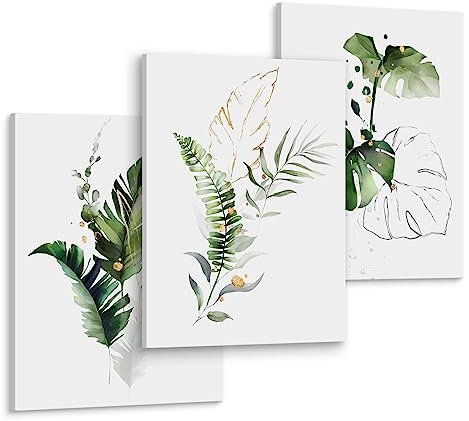 Muralo - Wandbilder Set - Leinwand Bilder Set Aufhängefertig - Bilder für Wohnzimmer Schlafzimmer - Moderne Wanddeko - Pflanzen - 3 Bilder 30 x 40 cm