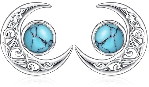 Eusense Türkis Ohrringe Mond Ohrstecker 925 Sterling Silber Türkisschmuck für Frauen Mädchen