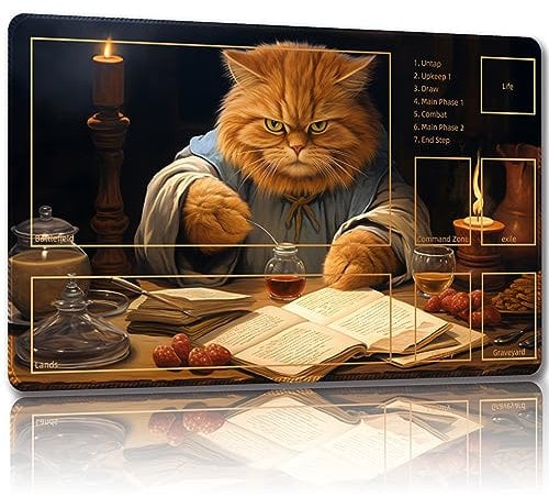 Malqiqi Playmat for MTG, with Free Storage Bags,Game Mat 24 x 14 inches, TCG and Board Game Mat for Cards,Mousepad Desk Mats (Cat 1-Auxiliary Combat)