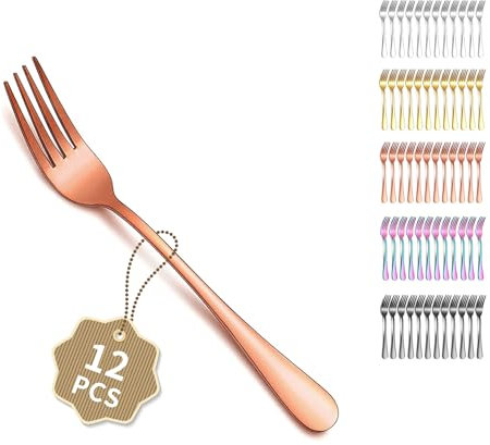 Berglander Oro rosa tenedores de mesa de 12 piezas de 18cm, tenedores de cena de acero inoxidable para el hogar, el restaurante, las comidas diarias, fácil de limpiar y apto para lavavajillas