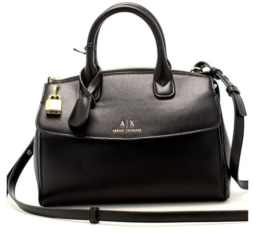 Armani Exchange Briefcase Inspired Tote with Small Logo, M Donna, Nero, One_Size