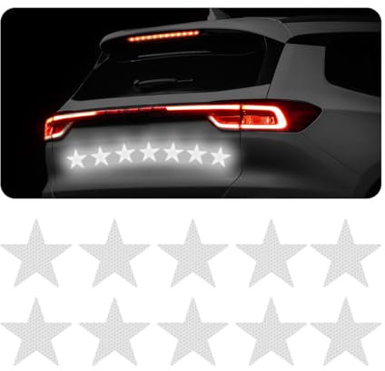 JNNJ 10 Stück Star Shape Reflective Adhesive, Warnung Reflektierende Autoaufkleber Mit Hoher Intensität, Reflektierende Aufkleber Für Auto Motorrad Boot(Weiß)