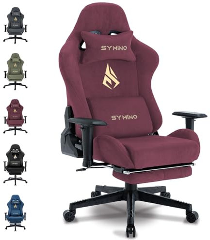 Symino Gaming Chair, Computer Chair with Footrest, Headrest and Lumbar Support, Ergonomic PC Chair, Height Adjustable Rotating Task Chairs, Red