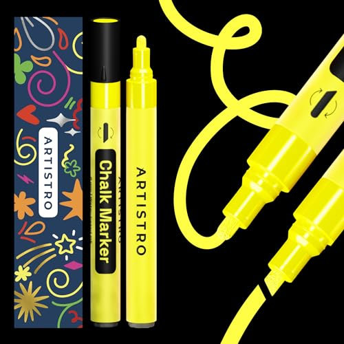 Artistro 2 Gelb Neon-Kreidemarker – radierbare Kreidestifte mit 3 mm wendbarer Spitze für Tafel, Kreidetafel, Autofenster, Glas – Flüssigkreide-Marker, ideal für Kinder und Erwachsene, Restaurants