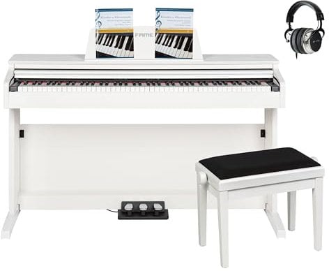 Fame DP-2000 WH Deluxe-Set, E-Piano, 88 Tasten, Hammermechanik, 16 Sounds, 128-fache Polyphonie, Effektprozessor, Studio Kopfhörer, inklusive Klavierbank und Notensammlung