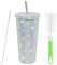 Mug de Voyage 720 ml Gobelet Strass Tasse de Voyage en Acier Inoxydable avec Paille et Couvercle Tasse à café à paroi double isolée sous vide Mug Isotherme Pour Boissons Chaudes Et Froides, Blanc
