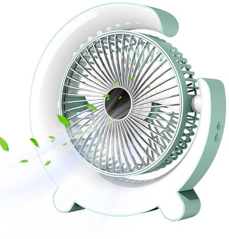 Ventilador de mesa para dormitorio, ventilador de escritorio – Ventilador de mesa ajustable de 3 velocidades con luz ambiental, luz ambiental ajustable, ventilador de mesa giratorio de 360 grados