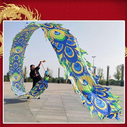 WaiDXn Blue Peacock Dragon Flag Outdoor Flutter, Park Jongleur Tänzer Silk Flutter Spiel for Erwachsene(Size:10m)