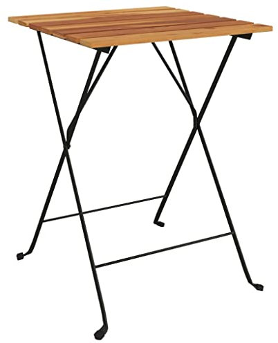 HETFTJN Bartisch Outdoor Gartentische Picknicktisch Loungetisch Outdoor - Bistrotisch Klappbar 55x54x71 cm Massivholz Teak und Stahl für Garten Aufenthaltsraum Innenhof Balkon
