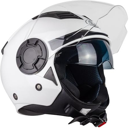 one By Camamoto | Alfa 2.0 Jet-/Demi-Jet-Helm für Motorräder und Roller, Glänzendes Weiß, Doppelvisier, ECE R22-06-Zulassung, Größe M (57–58 cm)