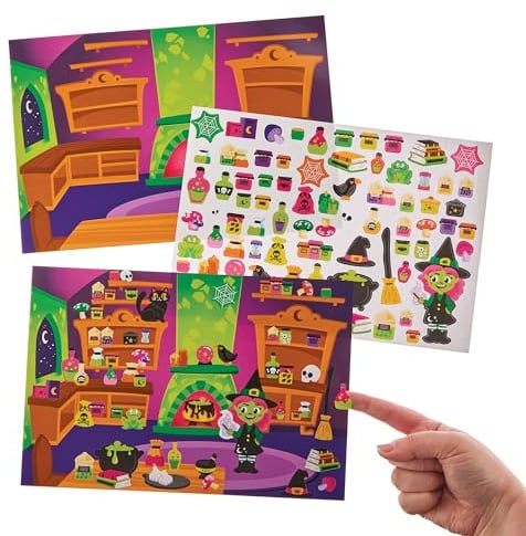 Baker Ross FN290 Witches Kitchen Spells and Potions Sticker Scenes - Pack of 4, Halloween Arts and Crafts for Kids