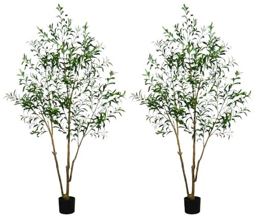FIVLOCCEN Albero di ulivo finto da 1,8 m per interni, realistico, grande, con rami pieghevoli e frutti realistici, albero in vaso a bassa manutenzione per arredamento moderno per la casa, soggiorno,