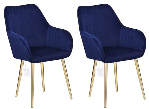 HYGRAD® Set of 2 Velvet Dining Chairs With Gold Legs - Soft Padded Chairs For Home, Restaurant, Cafe, Office (Blue)