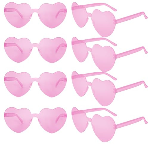 CHRORINE 8/16/ 24 Pairs Heart Shaped Sunglasses Rimless Heart Glasse Transparent Candy Colors for Party Favor (8, Pink)