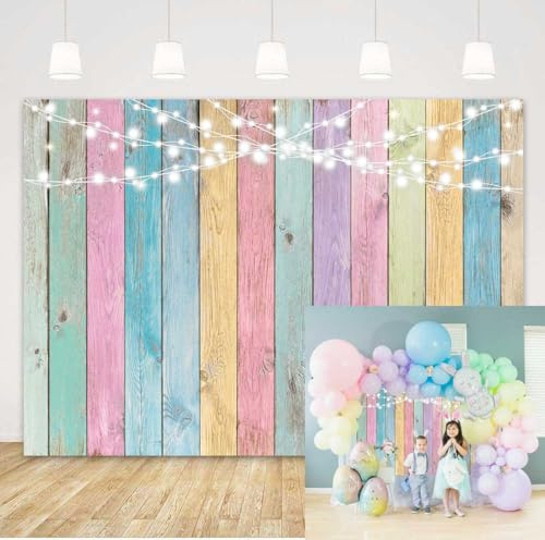 Colorful Wood Backdrop Easter Backdrop for Photography Pastel Rustic Background Easter Banner Baby Shower Birthday Party Decor Girl Boy Kids Photo Studio Props (6x4FT)