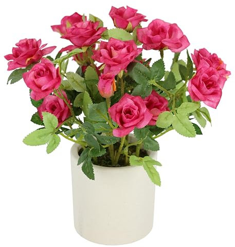 Flores artificiales en maceta, 32 cm, rosas artificiales, rosas silvestres, plantas artificiales, flores para tumba, decoración de boda, ramo de flores, decoración de mesa, flores de seda, flores