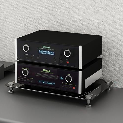 ZIHESY Audio-Regal HiFi Regal Gehärtetes Glas Medienaufbewahrungsschrank, TV Rack Entertainment-Center Schallplattenständer für DVD Spieler/Spielkonsolen(Black,4cm/1.6in)