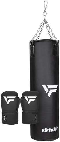 VirtuFit Kickbox-Set Senior – Boxsack & Boxhandschuhe – Boxset für Erwachsene – Kickboxen & Boxen – 25 kg – Schwarz