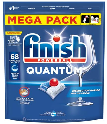 Finish Quantum Pastilles Lave-Vaisselle, Elimine Les Taches Tenaces, 68 Capsules - lot de 8