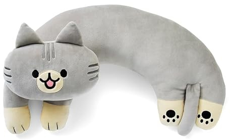 Furvana U-förmiges Katzen-Plüschkissen, niedliches Plüschtier, 50,8 cm, ultraweiches Katzen-Stofftier, Geburtstagsgeschenk, Grau