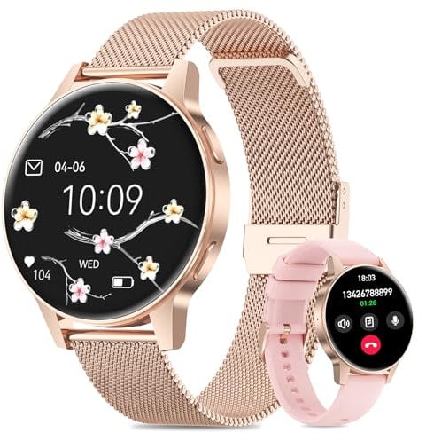 Miecgth 2025 Smartwatch Donna con SIRI/ET/HRV, 1.27 TFT Orologio Donna con Chiamate Cardiofrequenzimetro Ciclo Mestruale IP68 24H Sonno Caloria Fitness Tracker per Android & iOS (Oro rosa)