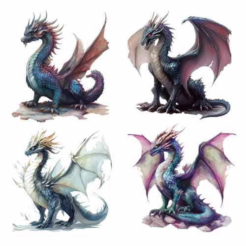 SUPERDANT 4 Stück Drachen Wärmeübertragungsaufkleber Drachen Aufbügler Aufbügler Aufkleber Waschbares Wärmeübertragungspapier Für Kapuzenpullover T Shirts Jacken Dekor Applikation