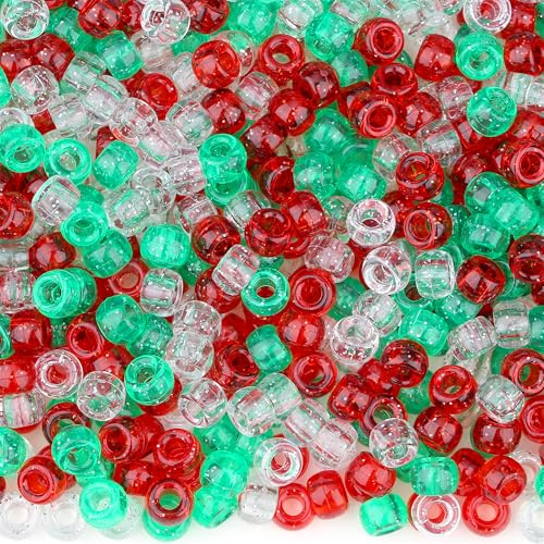 GUJOXILA 1000 Stück Weihnachten Glitzer Pony Perlen mit Zum Auffädeln | Große Loch 6x9mm Pony Beads Basteln Weihnachten-Mix Kandi Beads Perlen Set für Halsketten Schlüsselanhänger