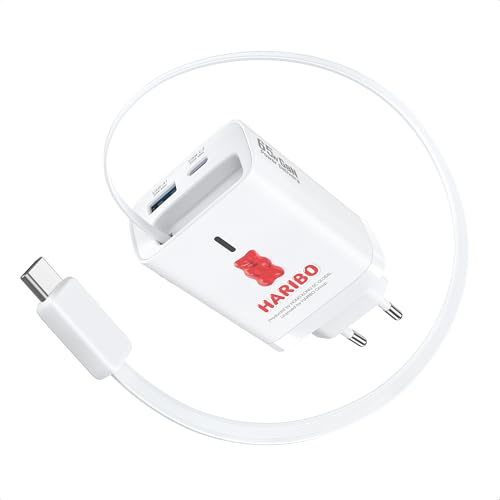 HARIBO USB C Ladegerät 65W mit 85cm Einziehbarem Ladekabel, 3-Port GaN Netzteil USB-C Schnellladegerät PD Charger für iPhone 17 16 15, Galaxy S25 S24, MacBook Air, iPad, Handys, Reisen Geschenk, Rot