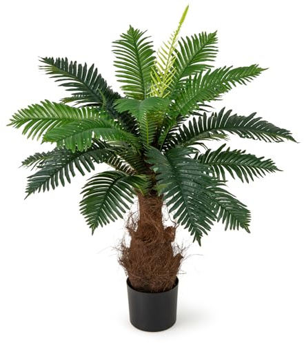 COSTWAY Artificial Cycas Tree, 106 CM Palm Paradise Plant with 19 PEVA Leaves, Wide Stable Pot and Realistic Moss, Tropical Palm Tree Decorative Fake Plants for Indoor Outdoor Garden (1)