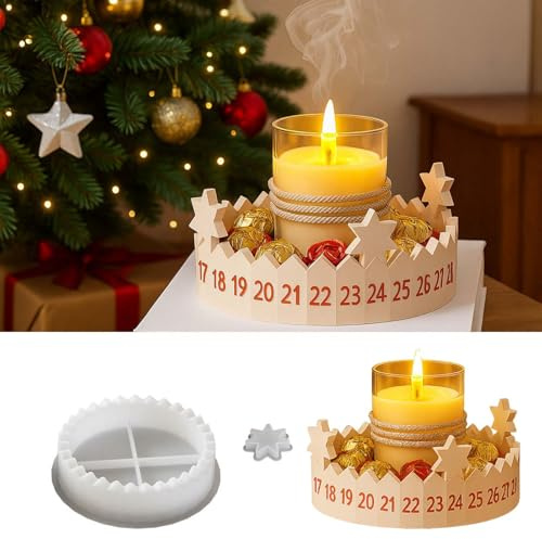 Adventskalender Silikonform, Silikonform Weihnachten, Gießform Adventskalender, DIY Gießformen Weihnachten Kerzenhalter, Stern Silikonform, für Kerzen, Seife, Gips Epoxidharz Silikonformen