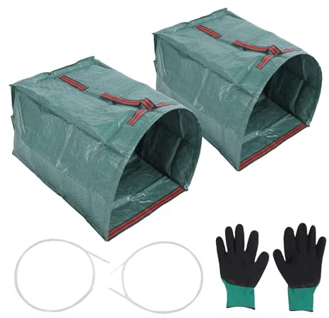 Laub-Kehrschaufel, 200 l, großes Fassungsvermögen, wiederverwendbare Gartenabfallsäcke, Garten-Kehrschaufel mit Handschuhen und Halterung zum Sammeln von Laub, abgefallenen