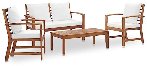 Woonisher 4-TLG. Garten Lounge Set Massivholz Akazie Mit Auflagen, Terrassenmöbel Außen Mit Rustikalem Charme, Essgruppe Mit 6 Stühlen Für Garten Und Terrasse
