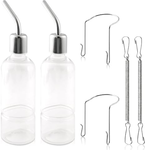 Wellrun 2 Pcs Pet Water Bottle,Hanging Roller Ball Water Dispenser for Small Animals,Leak-Proof Water Feeders with Hooks Springs for Rabbits,Guinea Pigs,Hamsters,Chinchillas