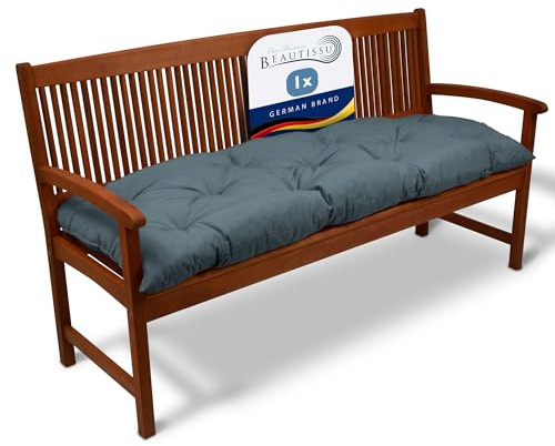 Beautissu Bankauflage Sitzkissen für Gartenbank Sitzbank Bankpolster | 150x50x10cm Taubenblau Polster Auflage Outdoor für Hollywoodschaukel Gartenbankauflage Sitzer Flair BK