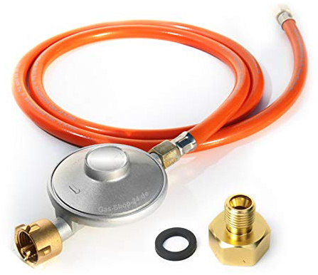 Anschluss-Set bestehend aus Druckminderer 50 mbar Gasschlauch 200 cm + Übergang 1/2 x 1/4 / Gas Regler (für z.B. Gaskocher, Gasherd, Hockerkocher, Campingkocher)