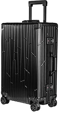 GUNDEL Aluminium Reisekoffer Check-in 66x43x23 cm H/B/T 47L 4x360° Rollen Schwarz 2X TSA-Zahlenschloss